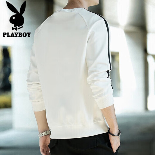 Playboy (PLAYBOY) sweatshirt men's 2023 spring trendy brand long-sleeved clothes sweatshirt round neck casual men's top men's white XL