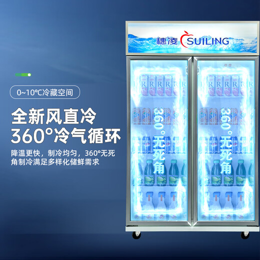 SULIAT (suiling) Cabinet d'affichage de congélateur commercial Armoire de rangement fraîche réfrigéré vertical Fleurs de circulation refroidie à air Fruit Réfrigérateur Supermarché Standier de grande capacité Bière de porte en verre Bière Double porte Double Circulation INTÉRIEURE LED intégrée] 682 litres 丨 1,08 mètres de long