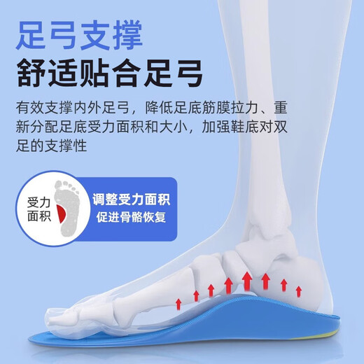 The original flat foot correction insole for children's adult foot arch support insole for men and women soft and elastic for a long time to stand comfortable bone spur foot arch pad blue [soft and comfortable support] can be cut 1 pair size 36-39 (sole length is about 25cm)
