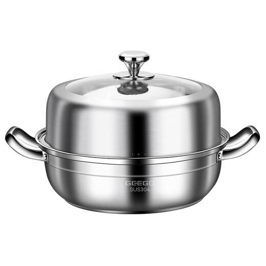 GEEGO steam pot 304 stainless steel sauna pot household steamed seafood steamer commercial induction cooker steam hot pot soup pot thickened 304 steel steam pot 32cm