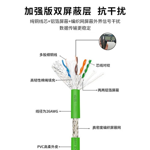 Shiyu (Siyunr) Industrial Grade Profit Super Six Dual Blobed Network Cable Gigabit Servo Ethercat Chaîne de dragage haute flexibilité SY-RJ6210 Câble réseau blindé à double blindage vert 1 mètre
