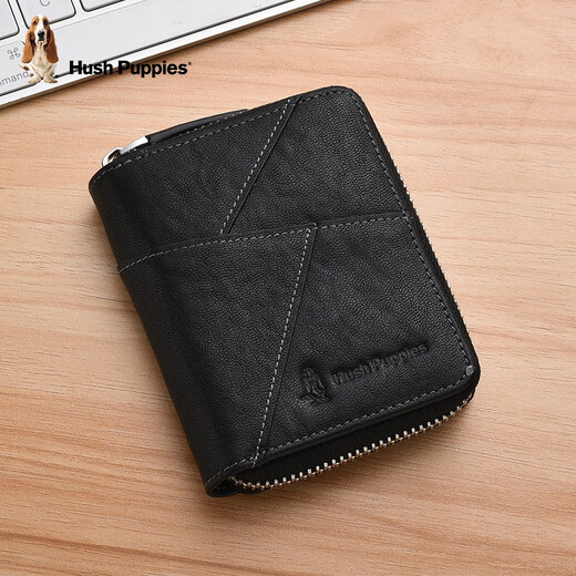 Hush Welpen echte Lederkartenbeutel für Männer Geschäfte Pendeln Leichtgewichtskarten Clip Großkapazität Tragbares Brieftaschengeschenk für Papa an Ehemann HC-1271751W-5717 Storage Card Bag