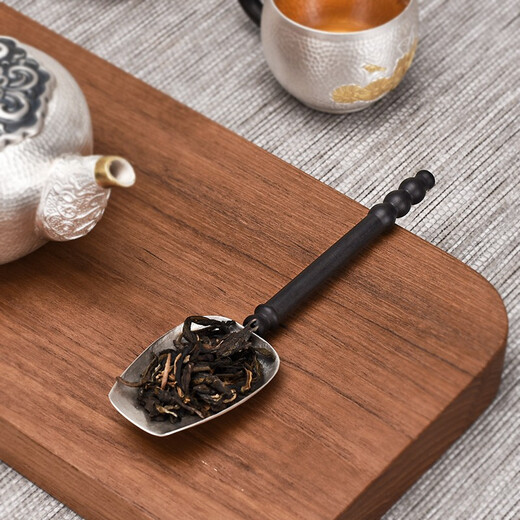 Silver Age pure silver hammered tea shovel pure silver 999 sandalwood handle teaspoon teaspoon household kung fu tea ceremony tea set accessories 16 grams + certificate
