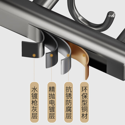 Moenbo towel rack full copper folding bath towel rack bathroom hole-free towel towel storage rack bathroom bathroom bathroom pendant 702 copper gun ash folding bath towel rack 50cm-double rod