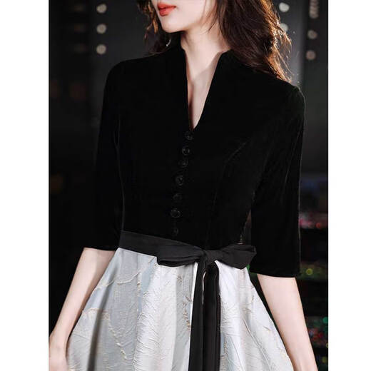 
Seidler black evening dress for women 2025 new banquet temperament noble and light luxury niche annual meeting host black mid-length L (recommended 106-115Jin [Jin equals 0.5 kg])