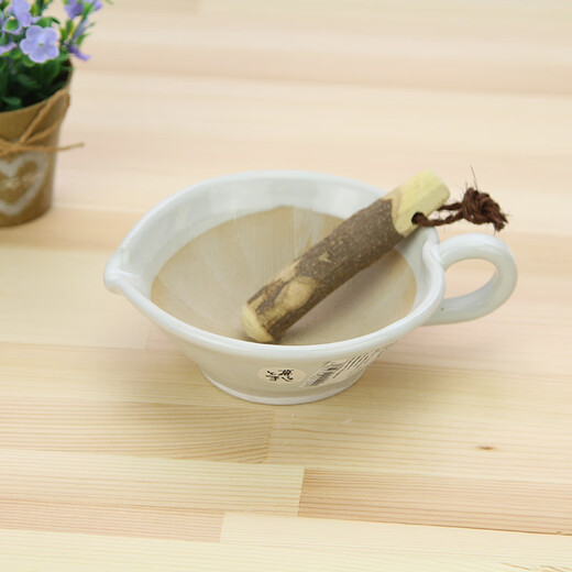可可屋 日本万古烧陶瓷研磨碗/研磨棒 儿童辅食生姜萝卜芝麻磨泥 0311-1387 蒜臼 白 带研磨棒