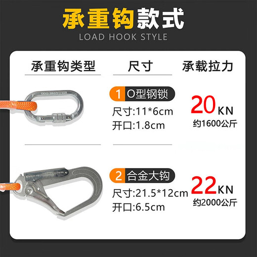 Five-point safety belt, high-altitude anti-fall double hooks, outdoor construction, high-altitude air-conditioning anti-fall double rope construction site safety belt, new national standard, quick plug-in strap + single small hook 2.7 meters
