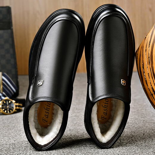 Zapatos de algodón para hombres de carpintería para el invierno Botas de cuero de terciopelo para zapatos de cuero de terciopelo para ancianos Sobres de cuero alto de cuero genuino de cuero de mediana edad y anciana zapatos de papá 9905 Negro [cuero de vaca de cuero real] Garantía de tres años 42