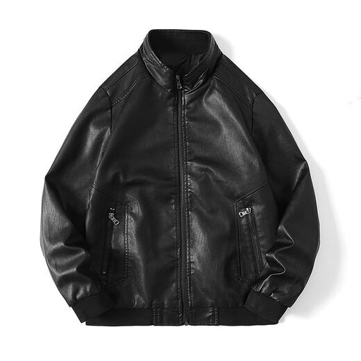 Manxinan new winter velvet thickened leather jacket to keep warm and slim fit Korean style trendy aircraft embroidered motorcycle jacket men's fur integrated XY-8811 black thin section 2XL recommended 140-155Jin Jin equals 0.5 kg