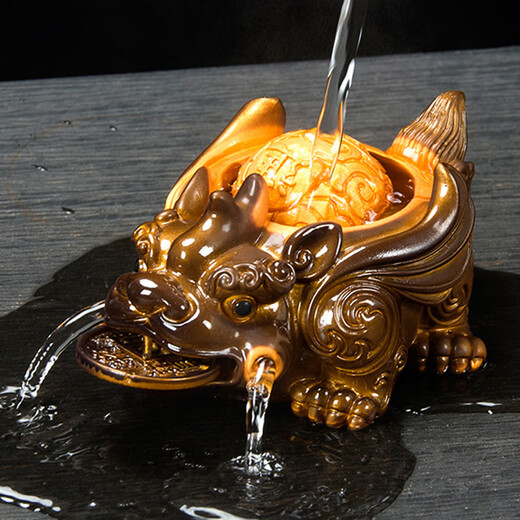 Qian wave tea pet ornaments to attract wealth and wealth, creative tea table, tea tray, tea table, tea set accessories, color-changing tea toy and can be raised, color-changing Pixiu tea pet (gold)
