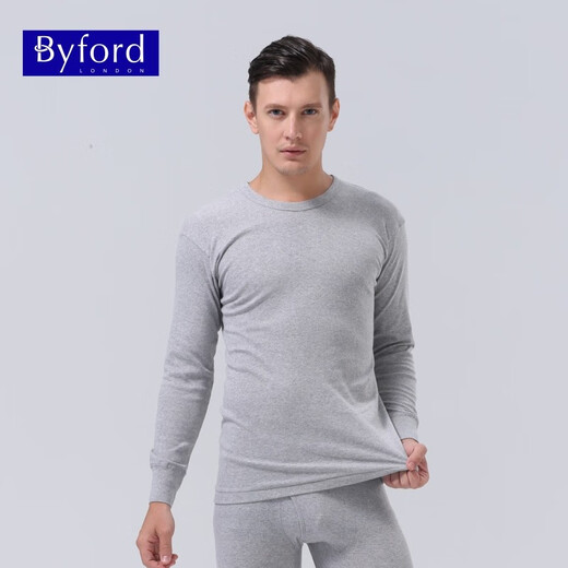 百富（BYFORD）男士秋衣秋裤全棉专柜款针织保暖内衣套装长袖打底男红MW8826\846  MW8826+MW8937-套装-灰色-薄款 L