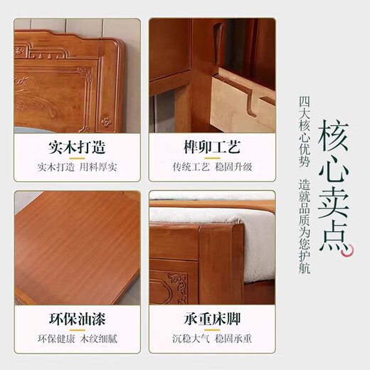 Longwei is the first to launch after the new year. Foshan Chinese style rosewood mortise and tenon solid wood bed master bedroom king bed 1.8 meters 2 meters double bed rosewood single bed upgraded thickened bed body 1.5*2.0 meters (full bed board + full mortise and tenon structure)