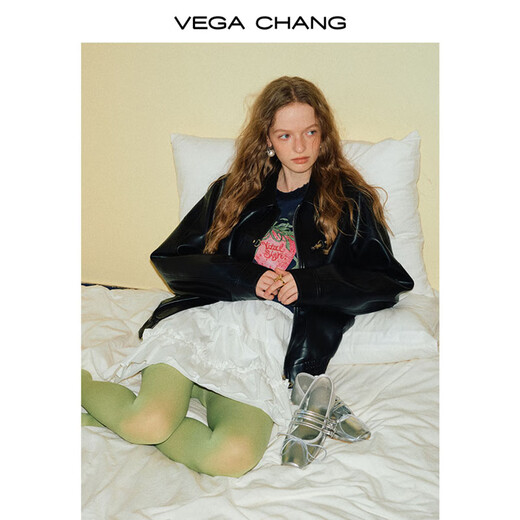 VEGA CHANG机车风皮衣女春秋季2025年韩版bf风一字扣PU皮夹克短外套 黑色 M
