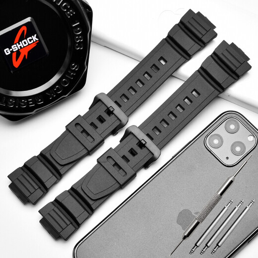 Taige Shiya adapts to Casio watch strap MCW-100H/110H/W-S220/HDD-S100 black resin watch strap convex black black buckle 16mm