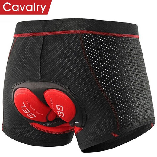 CAVALRY Cycling Underwear Bicycle Shorts Men's and Women's Silicone Cushion Mountain Bike Road Bike Pants Seat Cushion Black Red L