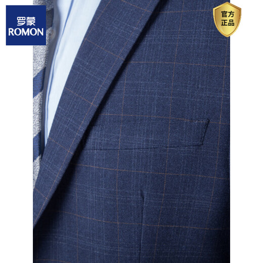 ROMON Plaid Groom's Suit Men's Three-piece Slim British Suit Korean Style Casual Wedding Dress Wedding 2271 Blue Two-piece Suit S 165