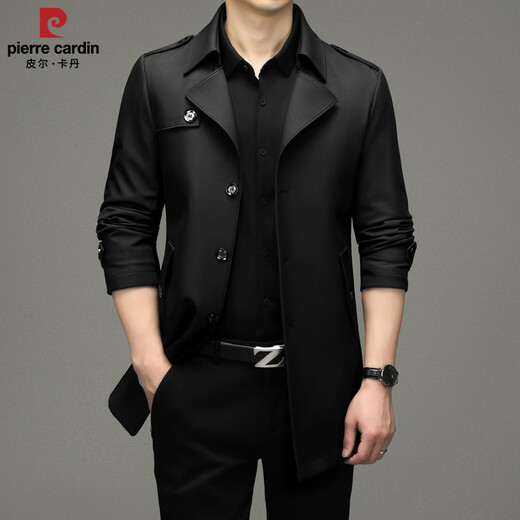 Pierre Cardin 2025 Otoño Traje para hombre Cortavientos con cuello Informal de negocios Chaqueta de longitud media para hombre de talla grande Caqui para hombre 180/XL Recomendado 145 Jin Jin es igual a 0,5 kg -165 Jin Jin es igual a 0,5 kg