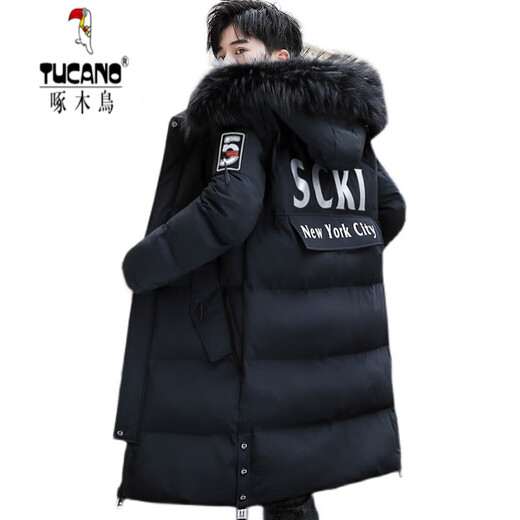 Woodpecker (TUCANO) high-end jacket down jacket men's mid-length winter lengthened and thickened jacket 2025 new trendy slim fit for young and middle-aged people 9568 ultra-thick version black green high-grade rayon upgrade 4XL (175Jin Jin is equal to 0.5kg -195Jin Jin is equal to 0.5kg)