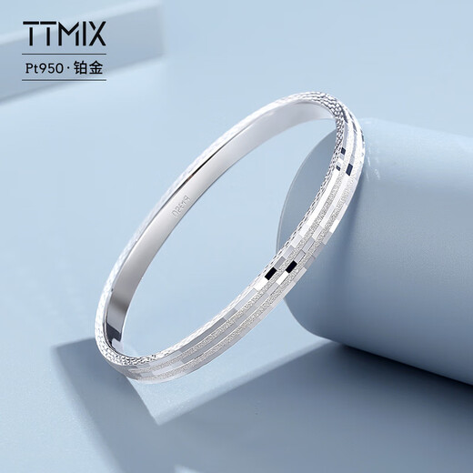 TTMIX closed platinum bracelet for women pt950 platinum semi-solid bracelet with round plain ring 56mm weight 12.01g width 4.5mm