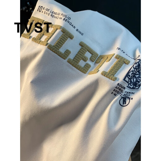 TVST Hong Kong original light luxury men's American heavy short-sleeved T-shirt for men's summer thin T-shirt breathable soft top for men's white 2 [ZJ1047 fit version] L suitable for 109-123 Jin [Jin equals 0.5 kg]