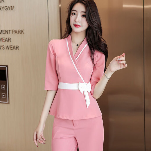 Yipsilon beauty salon beautician work clothes women's autumn and winter new suit pants health center foot bath technician uniform mid-sleeve navy L