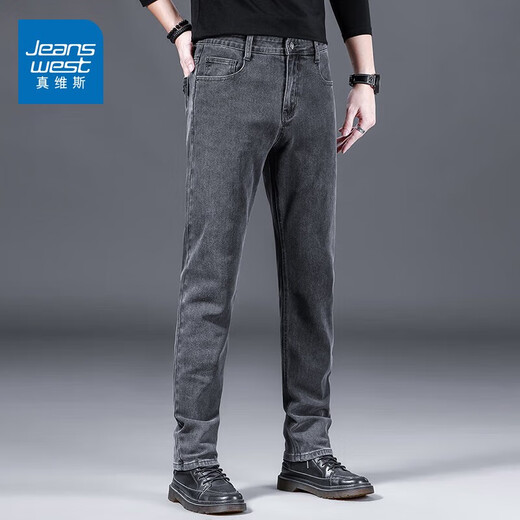 Jeanswest jeans men's slim straight autumn and winter new fashion soft cotton elastic comfortable casual men's long pants men 9024 cigarette ash 32 yards (2 feet 5)