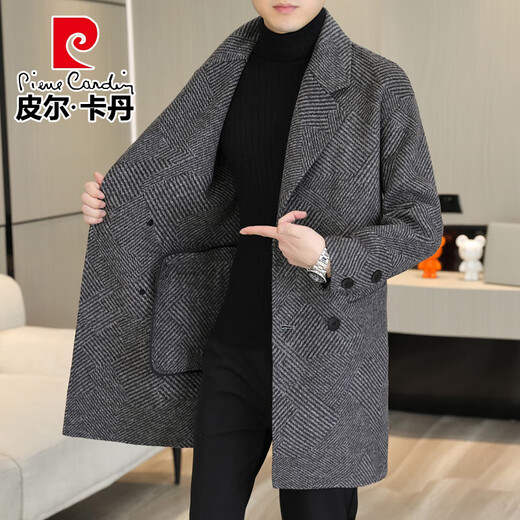 Pierre Cardin Light Luxury Diamond Wollmantel für Männer Herbst- und Wintergeschäft Casual Vielseitige vielseitige Wolle doppelseitig Wollmantel für Männer Diamant grau 180/92a