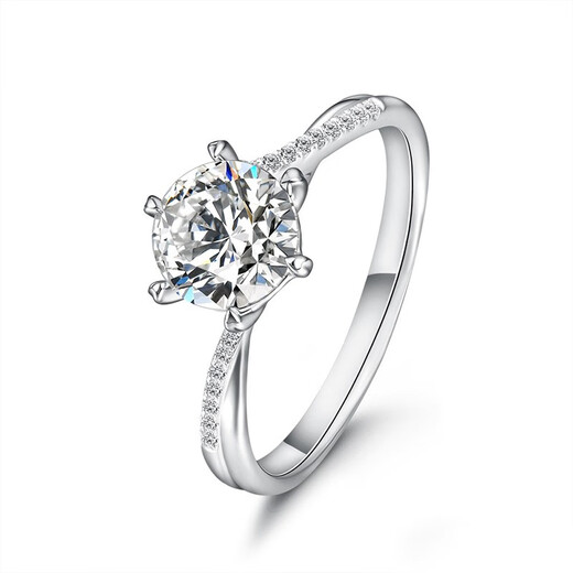 AVHE white 18K gold platinum twisted arm six-claw round diamond cultivated diamond ring for women IGI artificial diamond ring as a wedding gift. Platinum twisted arm snowflake diamond ring-30 points D color/VVS