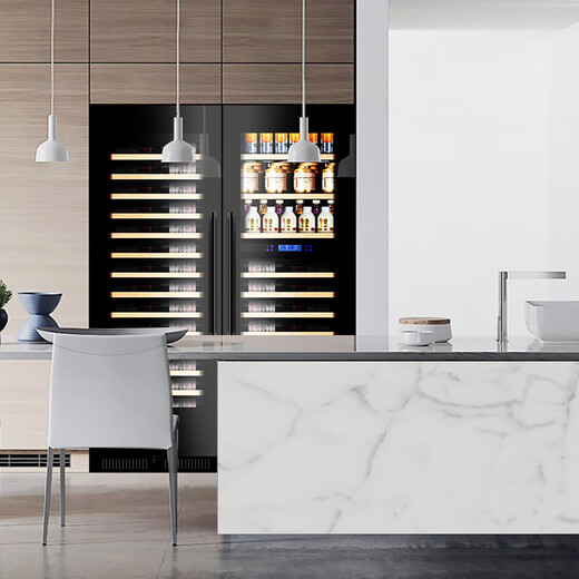 EREMITE 400 depth ultra-thin embedded red wine cabinet constant temperature wine cabinet beverage cabinet tea refrigerator wine storage cabinet sideboard wine cabinet 1.79 meters glass door dual temperature 480 depth 92 bottles