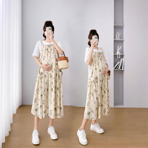 Geman Maternity Dress Fashion Fashion Trendy and Fashionable Two-Piece Ensemble en mousseline à manches courtes Summer 200 Jin [Jin est égal à 0,5 kg] Costume noir L (110-130 Jin [Jin est égal à 0,5 kg]))