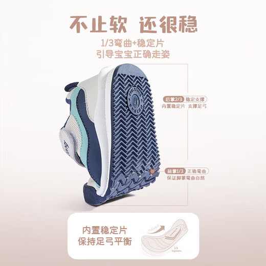 牧童童鞋宝宝学步鞋男春秋款女童透气网面婴儿鞋软底 海雾蓝 19 