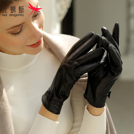 RED DRAGONFLY genuine leather gloves for women winter riding warm motorcycle driving plus velvet thickened touch screen sheepskin gloves