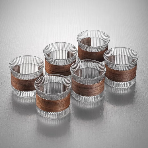 Genasi heat-resistant glass small tea cup, heat-insulated and anti-scalding tea cup, household kung fu tea cup set with cup holder, 6 pieces