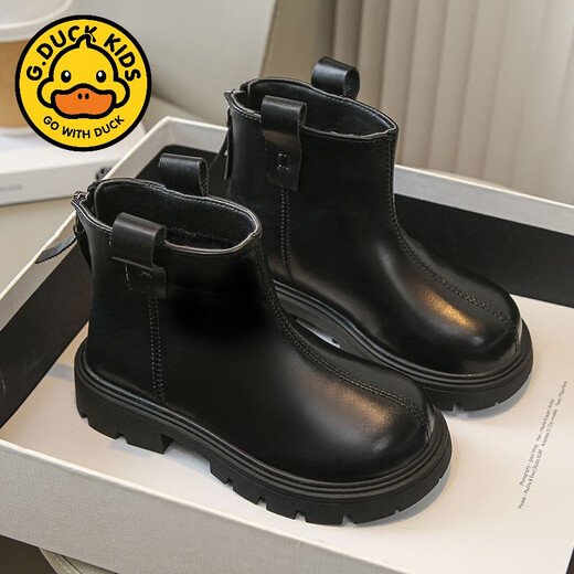 G.Duckkids Girls 'Boots 2024 Neue Herbst- und Winterkinder -Kurzstiefel Martin Boots Baby Girl Lederstiefel modische und vielseitige Single -Stiefel Herbst Brown plus Samt 35 Größe Innere Länge 21,6 cm