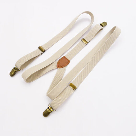 <New for Spring> Elastic elastic suspender clips for men and women, retro elastic suspenders, three-clip shoulder straps, decorative accessories, off-white