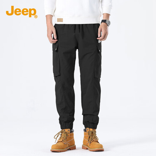 吉普（JEEP）休闲裤男简约工装风百搭青年潮流宽松束脚裤子男1105 黑色 L 