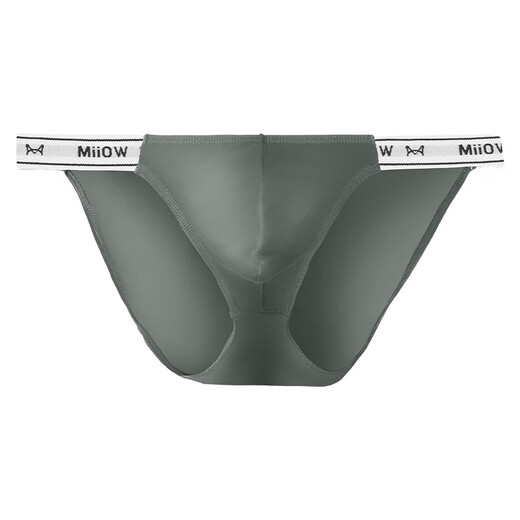 MiiOW men's ice silk thong solid color elastic tight sexy low-waist high-cut underwear men's comfortable triangle gray 2 pieces L recommended 100-120Jin Jin equals 0.5 kg