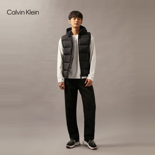 Calvin Klein sports outdoor waterproof autumn and winter men's simple ck embroidered duck down quilted hooded down vest jacket BAE-space black L