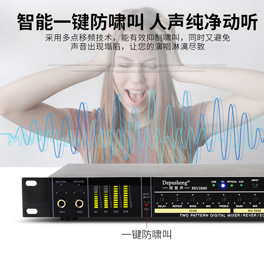 Depusheng REV3800 pre-amp effector anti-howling KTV stage home karaoke reverb audio processing simulated balanced karaoke smart