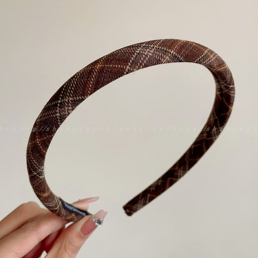 BARY REEF college style patterned headband women's headwear versatile retro temperament outer hair card fabric pressed hair thin headband hair accessories blue plaid headband