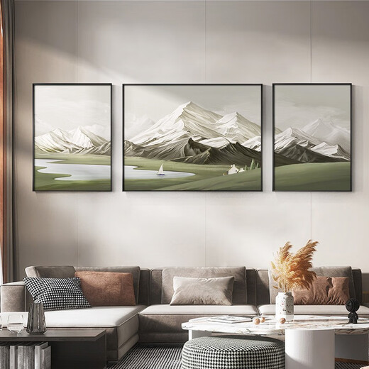 Mopai living room decoration painting hand-painted oil painting sofa background wall hanging painting abstract texture high-end triptych mural Monet series middle set (left and right 50x70+center 100x70) hand-painted