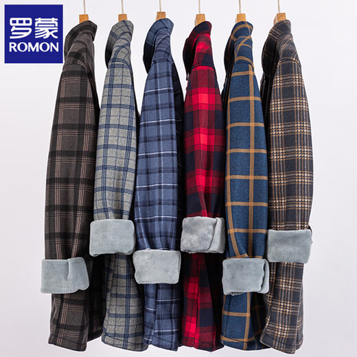 Romon Warmit Shirt Men's Plus Velvet épaissis Business Casual et sans fer Integrated Velvet Velvet Loose Plus Taille Vêtements pour hommes 9902 Grille bleu bordeaux XL [Recommandé 120-135 Jin [Jin est égal à 0,5 kg]]]