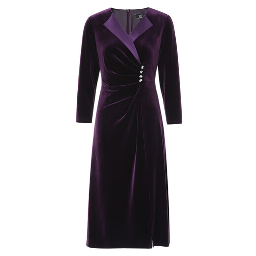 Aiteai Lapel Waist Asymmetric Slit Velvet Dress Autumn and Winter New Dinner Women's Clothing 7577213 Soft Purple 98 M 160