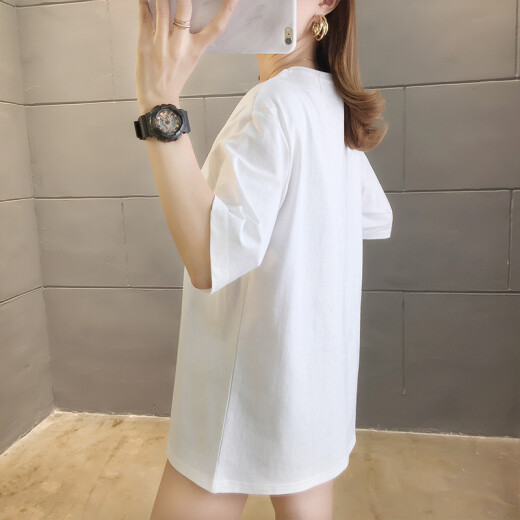 Langyue Women's Summer Letter Printed Short-Sleeved T-Shirt Casual Fashion Korean Style Female Student Top LWTD201360 White M