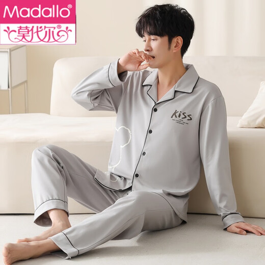 Modal 2 set price couple's pajamas spring and autumn pure cotton long-sleeved cartoon cute large size men's and women's home wear autumn and winter set WF8912 couple 2 sets female XL + male XXL