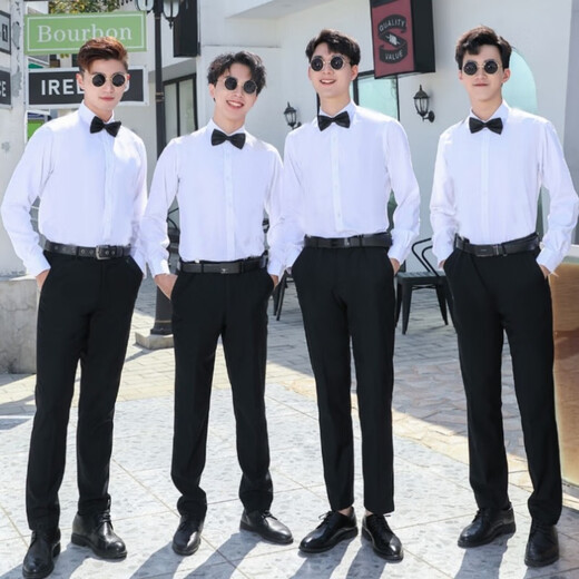 Ning Xinyan best man dress white shirt brother group clothes wedding suit dress men's suit vest strap summer shirt clothing long sleeve shirt + bow tie (SJ) L