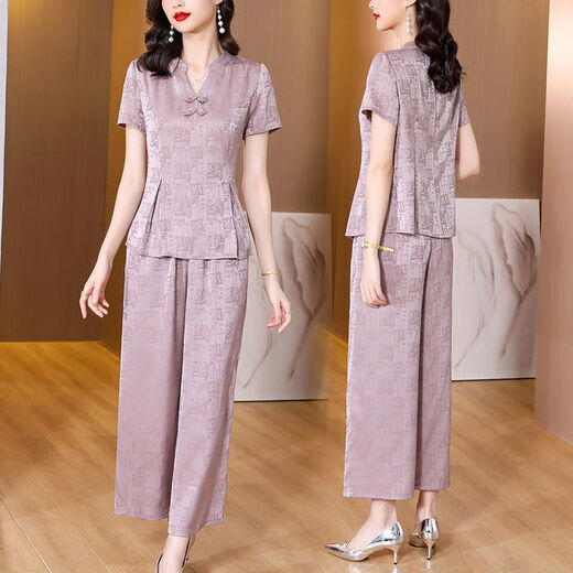 Yimuqi Small Jacquard Anzug Frauen Jacquard Mode Mode mittlere Größe großer Mutter-Outfit-Taillenschlafung Einfacher zweiteiliger Set N679 Dunkelgrüner Anzug XL 90-105