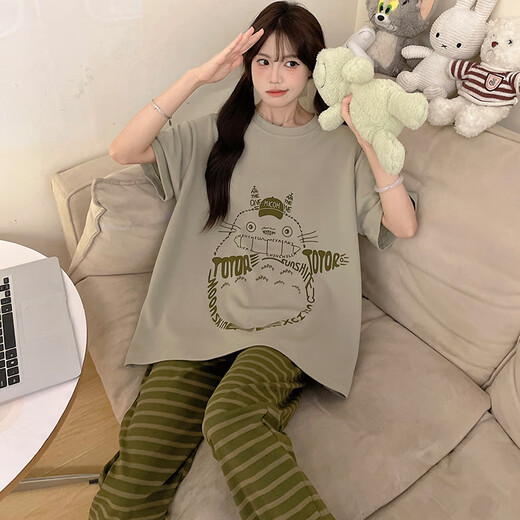 Junjunsui Dimei Pajamas para mujeres Pantalones puros de algodón puro Pantalones de manga corta Spring y otoño Gran tamaño 200 Jin [Jin equivale a 0.5 kg] Summer Student Student Clothing Conjunto de ropa a corta duración de longitud 671 Dingdang Cat 2xl grande (150-170 Jin [Jin es igual a 0.5 kg])