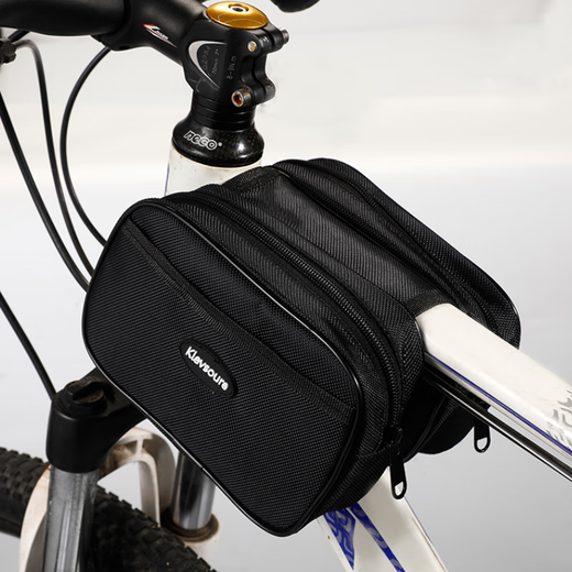 Mengdaweiya mountain bike front beam bag waterproof large capacity upper tube bag bicycle bag cycling bag package pack crossbeam bag medium zipper black (within 22 inches wheel hub)
