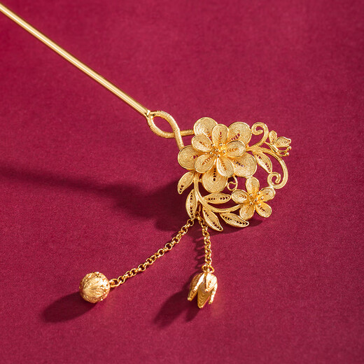 Mengyi Huayindie pure silver gold-plated tassel hairpin ancient style Hanfu wedding intangible cultural heritage hairpin Chinese wedding headdress Huayindie hairpin